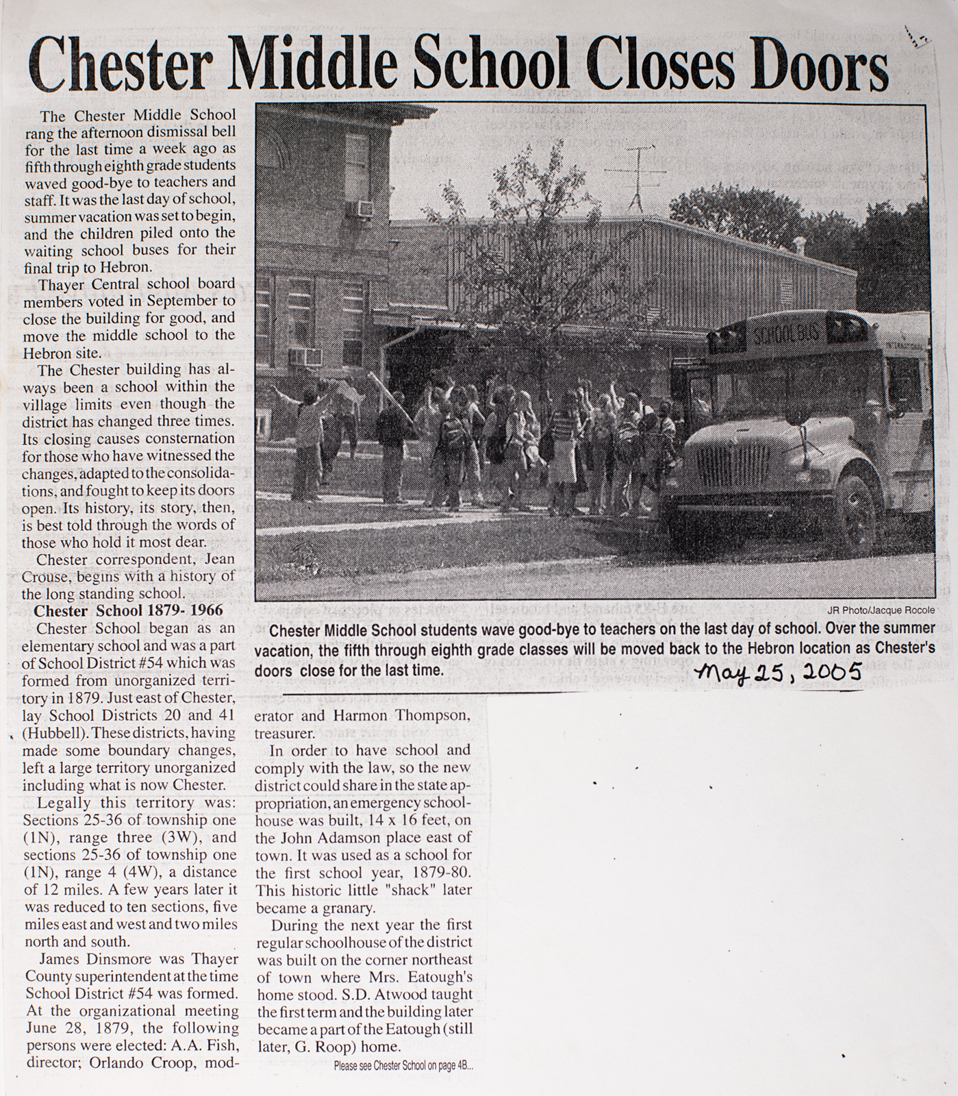Newspaper Clipping "Chester Middle School Closes Doors"-image