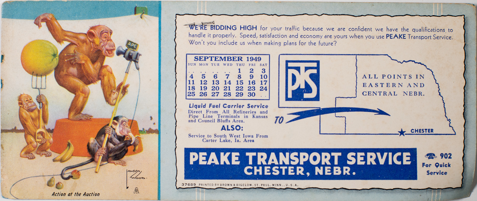 Peake Transport Blotter Pad & Calendar September 1949-image